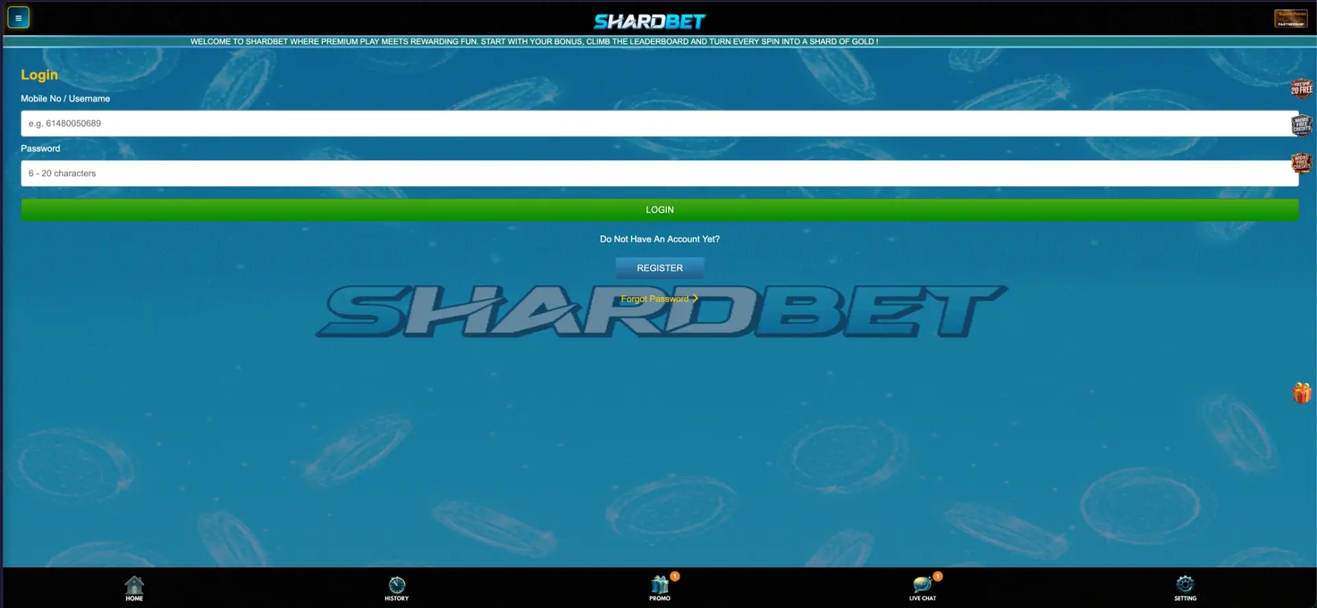 Shardbet Login on Shardbet Casino