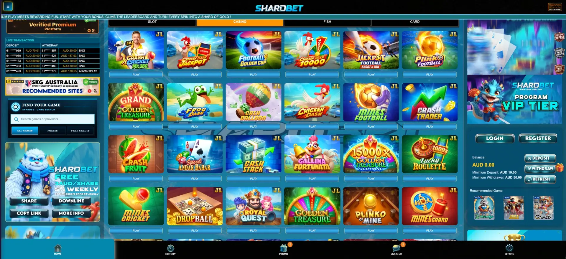 Crash, mines and arcade games at Shardbet