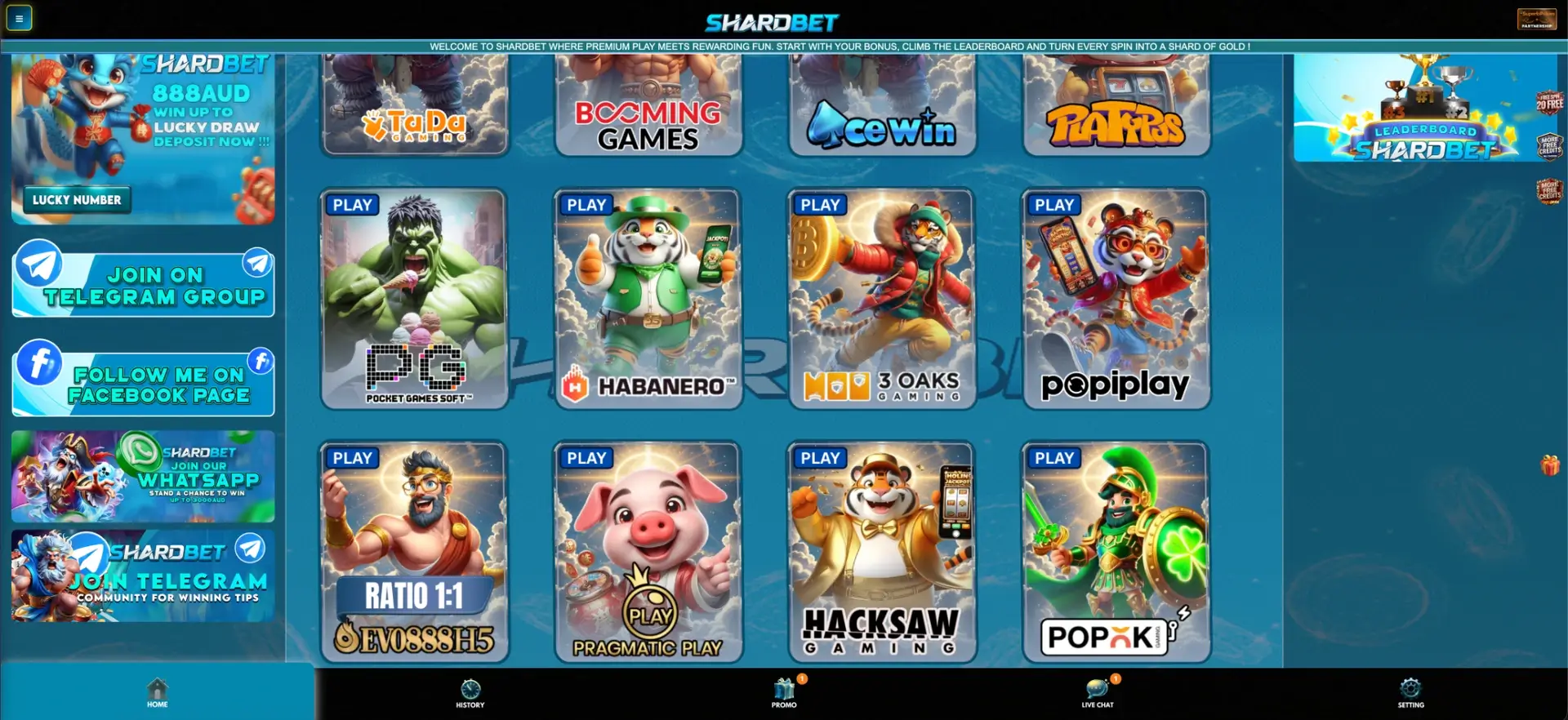 More Shardbet casino game providers
