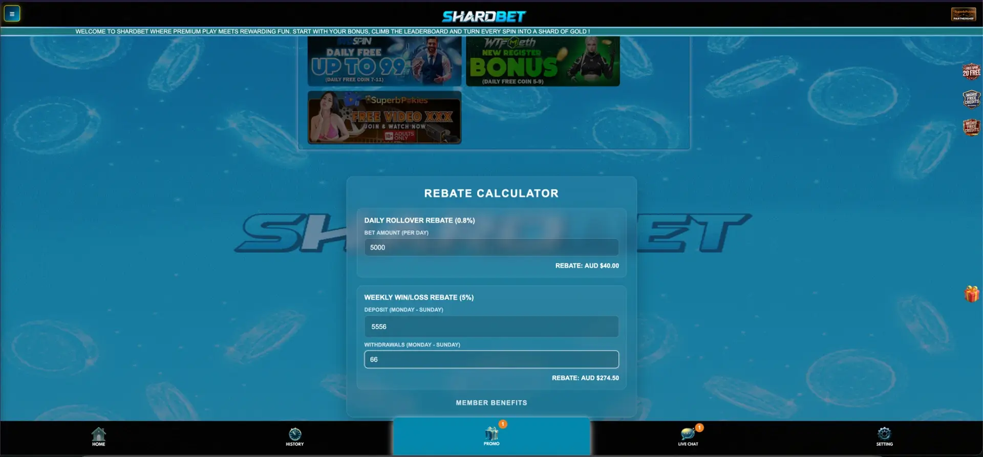 Shardbet rebate calculator