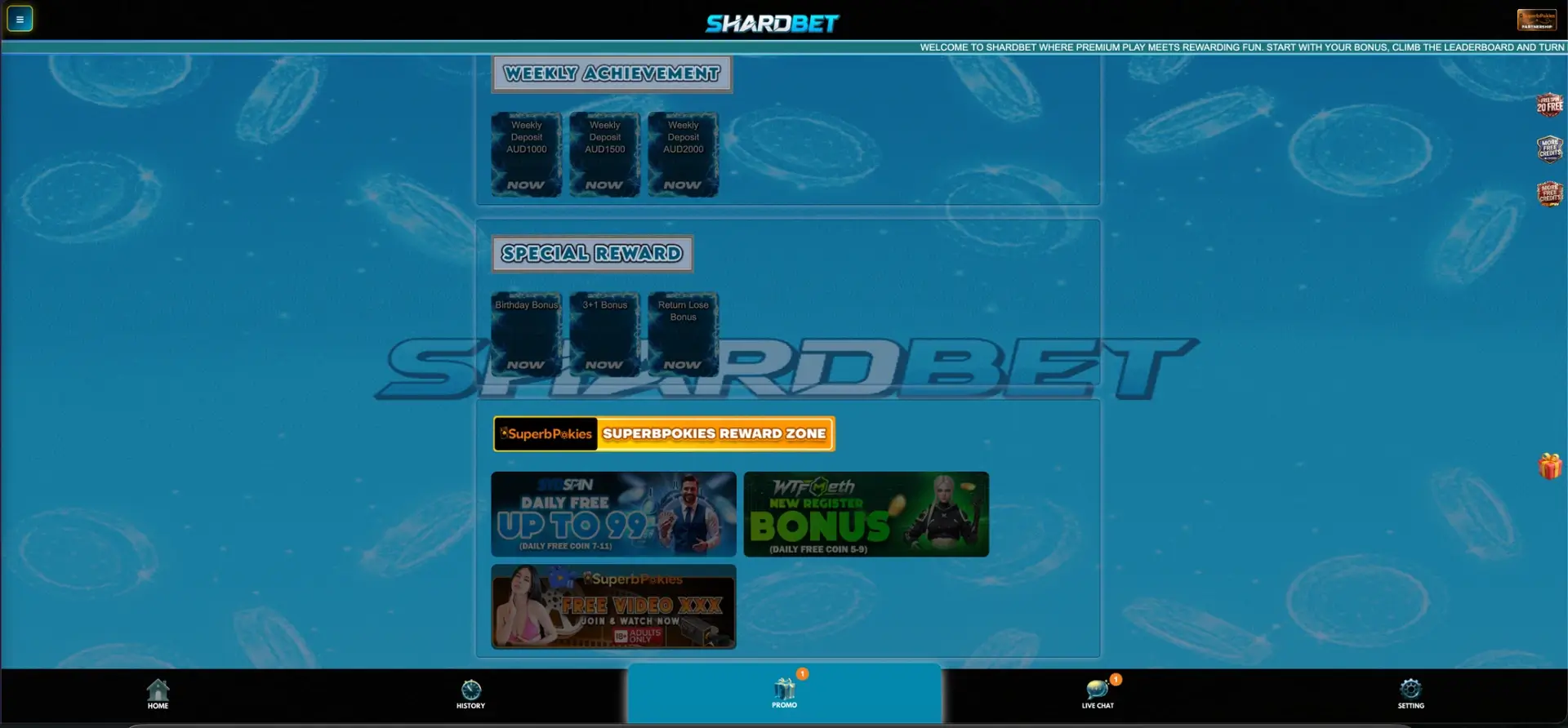 Shardbet Reward Zone and special rewards